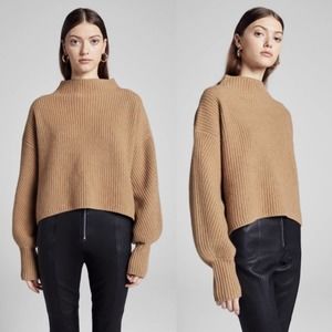 A.L.C. Cropped Ribbed Cowl Sweater in Camel